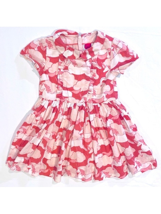 Mini Boden Other - Mini Boden Pink Unicorns Dress Girls 2-3 Y 2T 3T Clouds Cotton Peter Pan Collar